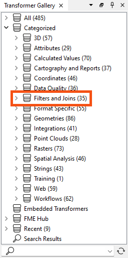 Filters and Joins category in the Workbench Transformer Gallery